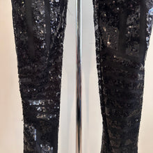 Black Sequin Halter Jumpsuit, Geometric Stripe Open Back Party Outfit (Size S)