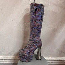 Y2K Platform Knee High Boots by Luchiny | Metallic Snake Print Leather Boots EU 38