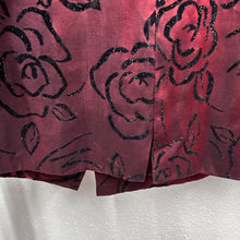Vintage Burgundy Burnout Velvet Rose Jacket | Sheer Floral Open Front Lightweight (EU 40)