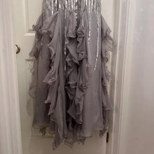 Vintage Beaded Sequin Evening Gown | Silver Grey Chiffon Ruffle Dress | Art Deco Inspired Formal Dress | Gatsby Style Maxi Dress
