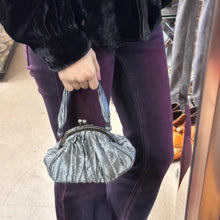Vintage Charcoal Grey Satin Ruched Evening Bag, Kiss Lock Frame Purse, Y2K Formal Mini Handbag