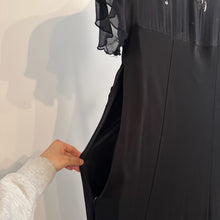 Black Butterfly Embroidered Maxi Dress, Deep V Neck Evening Dress, Sheer Flutter Sleeve Black Gown, Elegant Gothic Formalwear