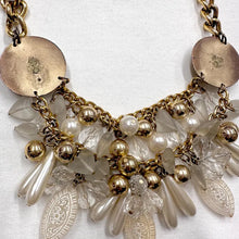 Vintage 60s–80s Inspired Statement Necklace – Gold Chain, Faux Pearl & Crystal Charm Fringe, Bold Party Piece