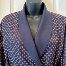 Vintage SmartEx Navy Patterned Robe | Unisex Smoking Jacket Style Dressing Gown | 80s Lounge Wear