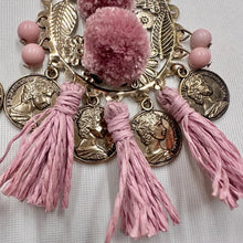 Vintage Pink Boho Statement Tassel Earrings | Oversized Coin Charm Drop Earrings | Festival Gypsy Chic