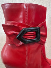 Vintage Red Patent Leather Bow Ankle Boots – Stiletto Heel, Pre-Loved Statement Style