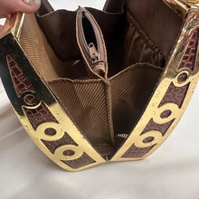 Vintage Gold-Tone Brown Mini Top Handle Bag with Pearl Details