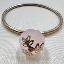 Vintage Gold -Tone Bangle with Pink Faceted Bead Charm | Minimalist Bracelet | Rose Quartz Style Statement Bangle