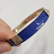 Vintage Cobalt Blue Enamel Stud Bangle | Gold Tone Cuff Bracelet | Geometric Pyramid Acce