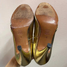 Vintage Gold Leather Peep Toe Heels Size EU 37 | Woven Detail Pumps Metallic Party Shoes Stiletto Heel