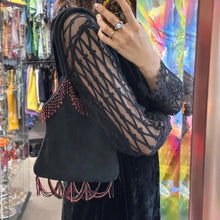 Vintage Suede Leather Beaded Fringe Shoulder Bag – Handmade in Indonesia