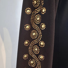 Black Gold Rhinestone Maxi Dress, Long Sleeve Deep V Neck Evening Gown, Diagonal Embellished Formal Dress, Elegant Statement Party Wear