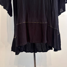 Black Pleated Open Back Tunic Dress, Gold Embellished Long Sleeve Mini Dress, Flared Sleeve Black Dress, Elegant Vintage Eveningwear
