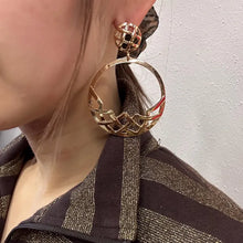 Vintage Gold Tone Open Circle Statement Earrings | Geometric Cutout Drop Earrings | Oversized Retro Earrings