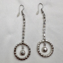 Vintage Silver Rhinestone Circle Drop Earrings | Y2K Sparkly Statement Jewelry