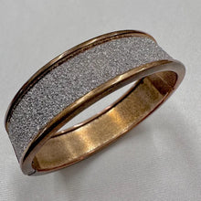 Vintage Silver Glitter Hinged Bangle | Oval Sparkle Bracelet | Silver Tone Clamper Cuff | Retro Statement Jewelry