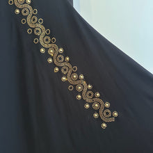 Black Gold Rhinestone Maxi Dress, Long Sleeve Deep V Neck Evening Gown, Diagonal Embellished Formal Dress, Elegant Statement Party Wear