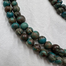 Vintage Turquoise Brown Beaded Necklace / Double Strand Long Necklace / Earth Tone Statement Jewelry / Layering Necklace