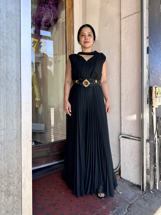 Original Mary Charmaine Black Chiffon Evening Jumpsuit – Early 1970s