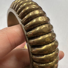 Vintage Brutalist Chain Link Bangle / Sculptural Gold Tone Bracelet / Chunky Statement Cuff
