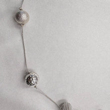 Vintage Silver Beaded Long Necklace | Minimalist Floating Ball Necklace | Modernist Layering Jewelry | Retro Metallic Strand necklace
