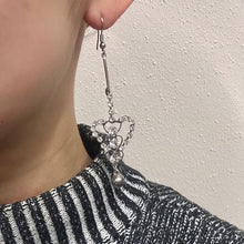 Vintage Silver Heart Crystal Drop Earrings | Y2K Statement Dangle Jewelry