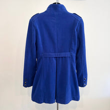 Royal Blue Wool Coat | Double-Breasted Military Style Jacket | High Neck Fitted Outerwear