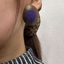 Vintage Purple Cabochon Statement Earrings | Gold Tone Oval Stud Earrings | Retro Lavender Clip Style Earrings