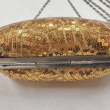 Gold Sequin Evening Clutch Bag | Rhinestone Clasp, Chain Purse, Vintage Glam Handbag