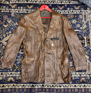 Vintage 90s Brown Leather Jacket – Longline Blazer Style, Unisex Fit