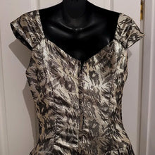 Vintage 1950s Metallic Brocade Fit and Flare Dress | Gold Black Jacquard Party Formal Occasion