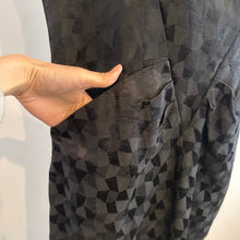 Vintage Black Geometric Jacquard Wrap Dress, V-Neck, Sleeveless, Architectural Style