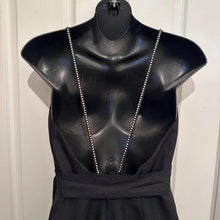 Vintage Handmade Black Evening Gown with Iridescent Rhinestone Straps & Detachable Bow Belt - Open Back Formal Maxi Dress