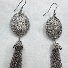 Vintage Silver Filigree Tassel Earrings – Long Chain Statement Drop