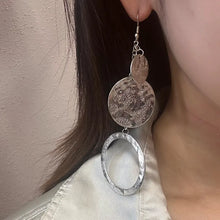 Vintage Silver Textured Disc Dangle Earrings – Bold Long Statement Circle Drop