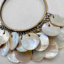 Vintage Shell Disc Hoop Earrings | Antique Brass Boho Festival Jewelry
