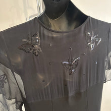 Black Butterfly Embroidered Maxi Dress, Deep V Neck Evening Dress, Sheer Flutter Sleeve Black Gown, Elegant Gothic Formalwear