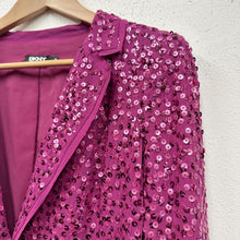 DKNY Silk Sequin Blazer | Magenta Evening Jacket | Donna Karan Party Wear Size 10