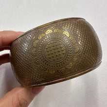 Vintage Wide Brass Tone Etched Bangle | Bohemian Cuff Bracelet | Ornate Floral Engraved Statement Bracelet