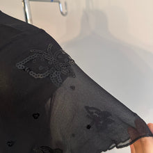 Black Butterfly Embroidered Maxi Dress, Deep V Neck Evening Dress, Sheer Flutter Sleeve Black Gown, Elegant Gothic Formalwear