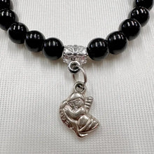 Vintage Black & Silver Beaded Stretch Bracelet Set | Angel Charm Bracelet Duo | Y2K Goth Boho Stack Bracelets | Elastic Beaded Wristwear