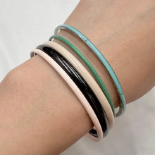 Vintage Enamel Bangle Set | Stackable Retro Jewelry, Black, Pink, Blue, Green Beige