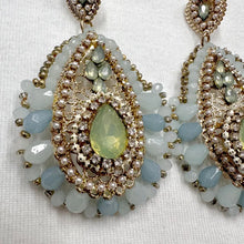 Vintage Pastel Beaded Statement Drop Earrings – Gold Filigree & Crystal Teardrop