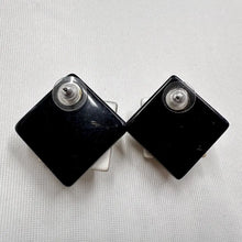 Vintage Geometric Black & Silver Statement Stud Earrings | Art Deco Acrylic Earrings | Bold 80s Square Earrings | Minimalist Retro Jewellery