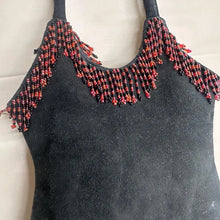 Vintage Suede Leather Beaded Fringe Shoulder Bag – Handmade in Indonesia