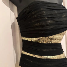 Vintage Black Gold Sequin Mermaid Gown | Strapless Old Hollywood Formal Dress