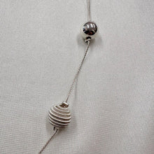 Vintage Silver Beaded Long Necklace | Minimalist Floating Ball Necklace | Modernist Layering Jewelry | Retro Metallic Strand necklace