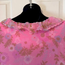 Vintage Pink Floral Sheer Housecoat Dressing Gown - Ruffled Collar Button Front Maxi Duster Robe