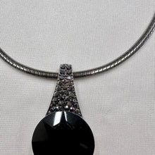 Vintage Black Crystal Pendant Necklace | Gunmetal Snake Chain Necklace | Gothic Minimalist Jewelry | Art Deco Statement Necklace