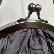 Vintage Charcoal Grey Satin Ruched Evening Bag, Kiss Lock Frame Purse, Y2K Formal Mini Handbag